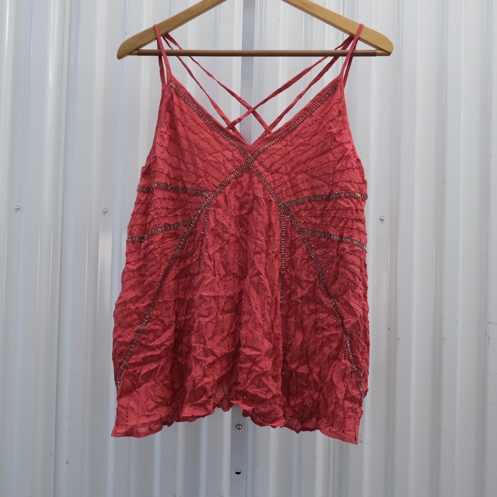 NWT Anthropologie x Ranna Gill Art Deco  V‎ Neck Strappy Cami Red XS